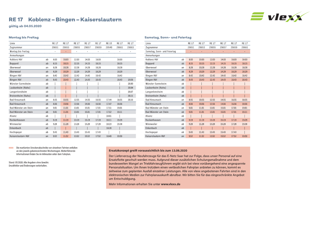 RE 17 Koblenz – Bingen – Kaiserslautern Gültig Ab 04.05.2020
