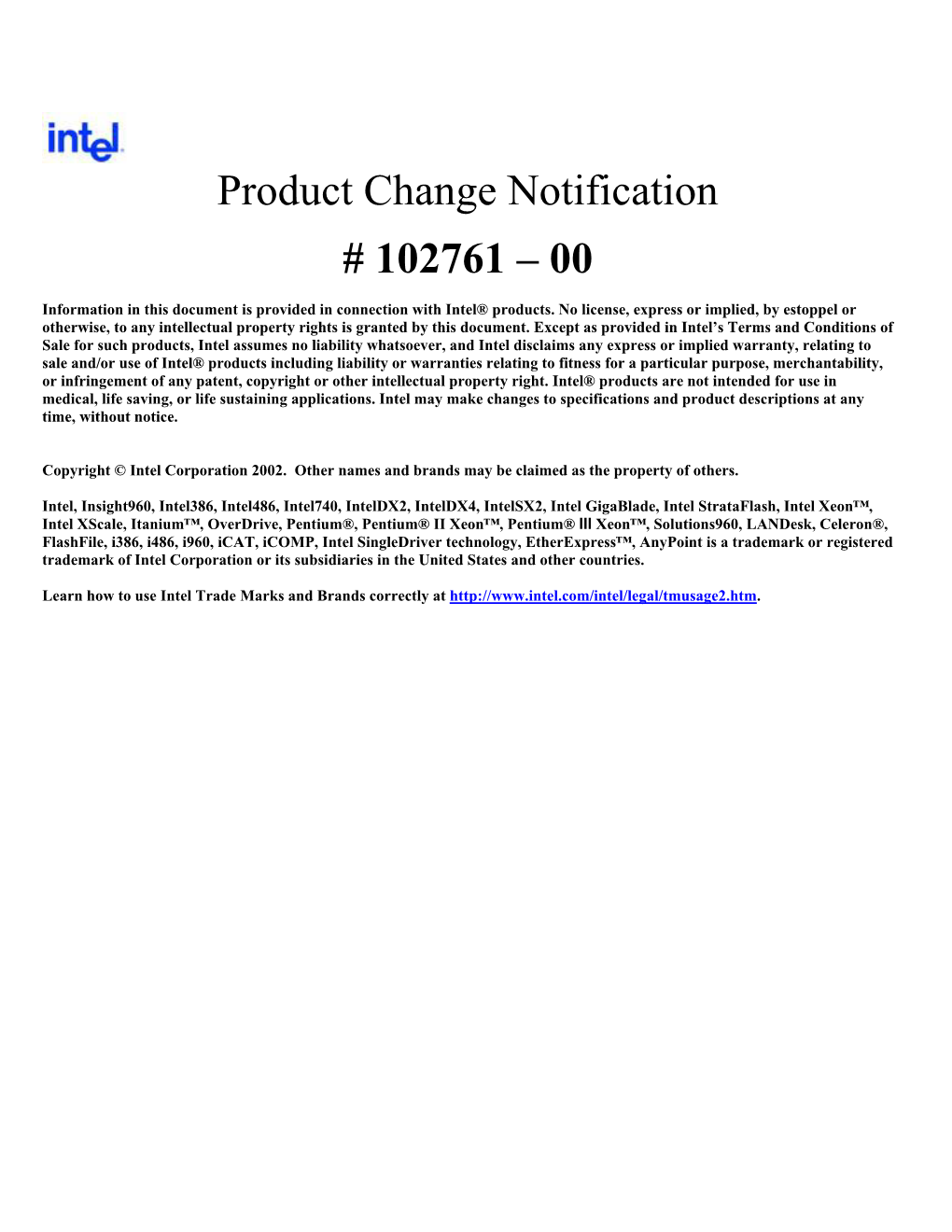 Intel Process/Product Change Notification