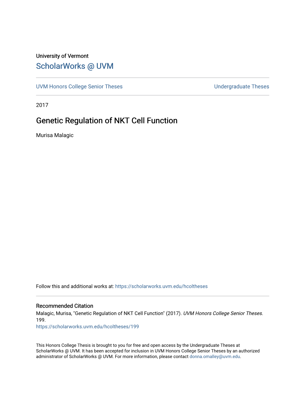 Genetic Regulation of NKT Cell Function