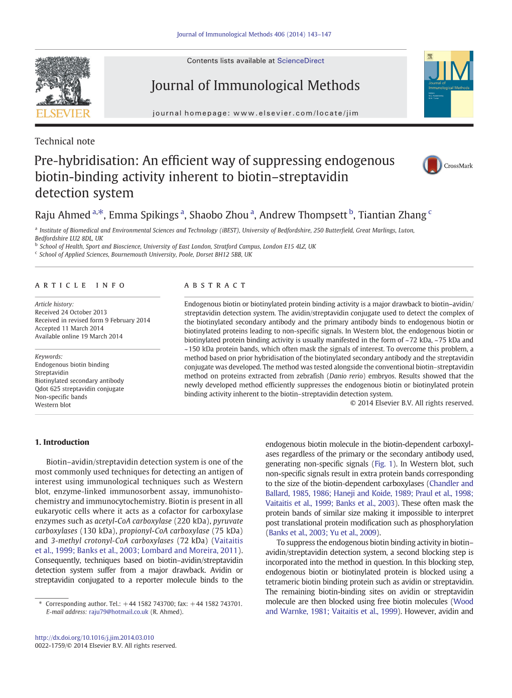 An Efficient Way of Suppressing Endogenous Biotin-Binding Activity Inherent to Biotin–Streptavidin Detectio