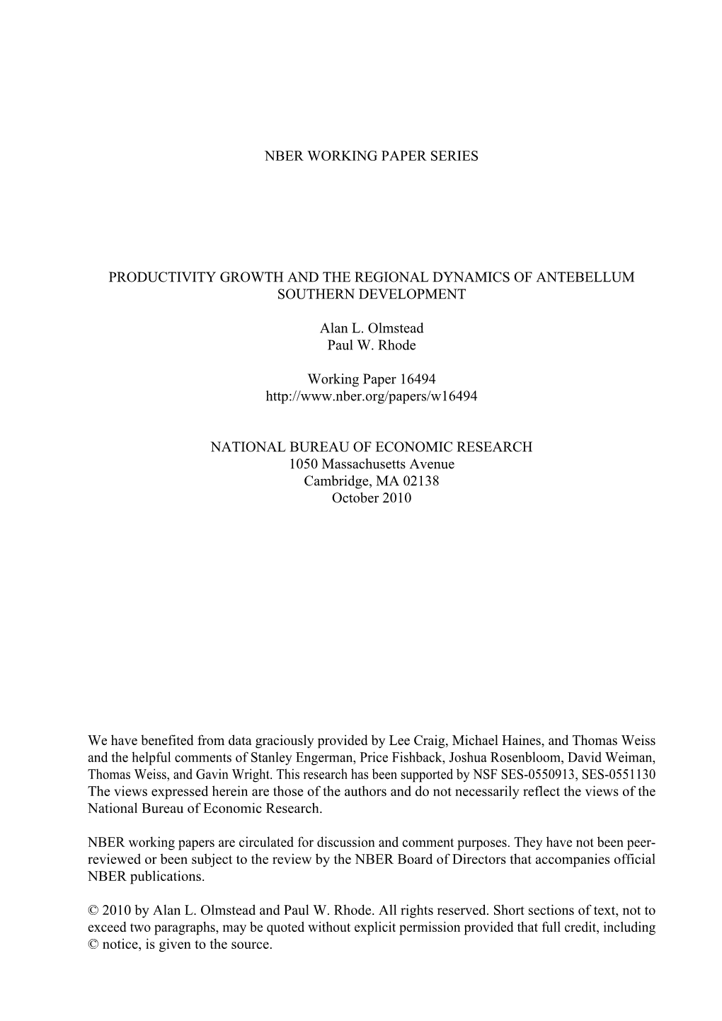 Productivity Growth and the Regional Dynamics of Antebellum Southern Development