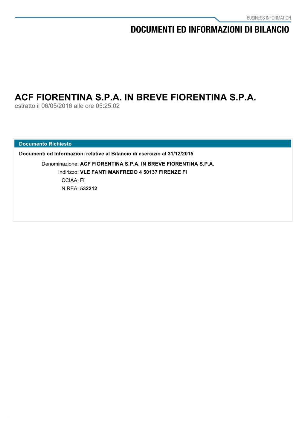 Bilancio Fiorentina ACF File