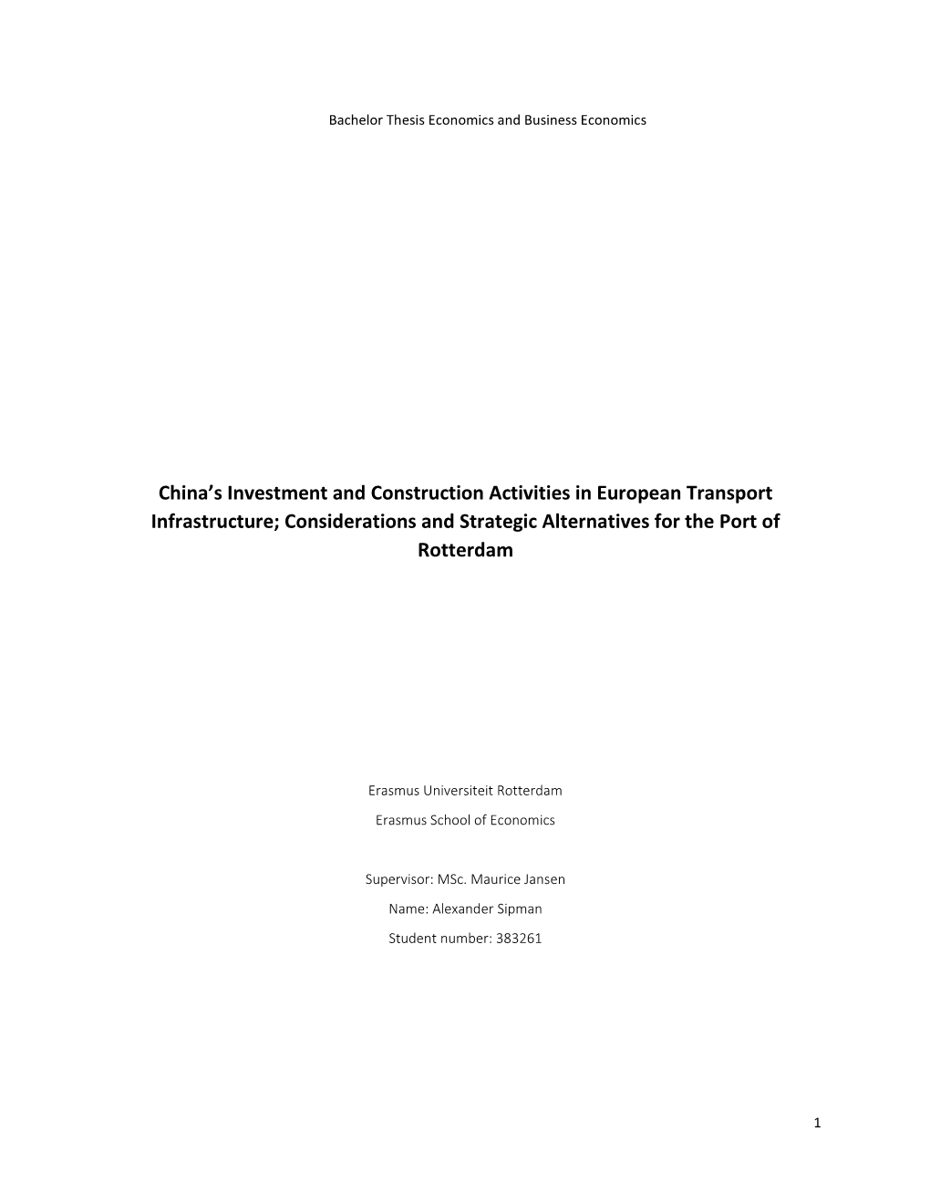 China's Investment and Construction Activities in European Transport