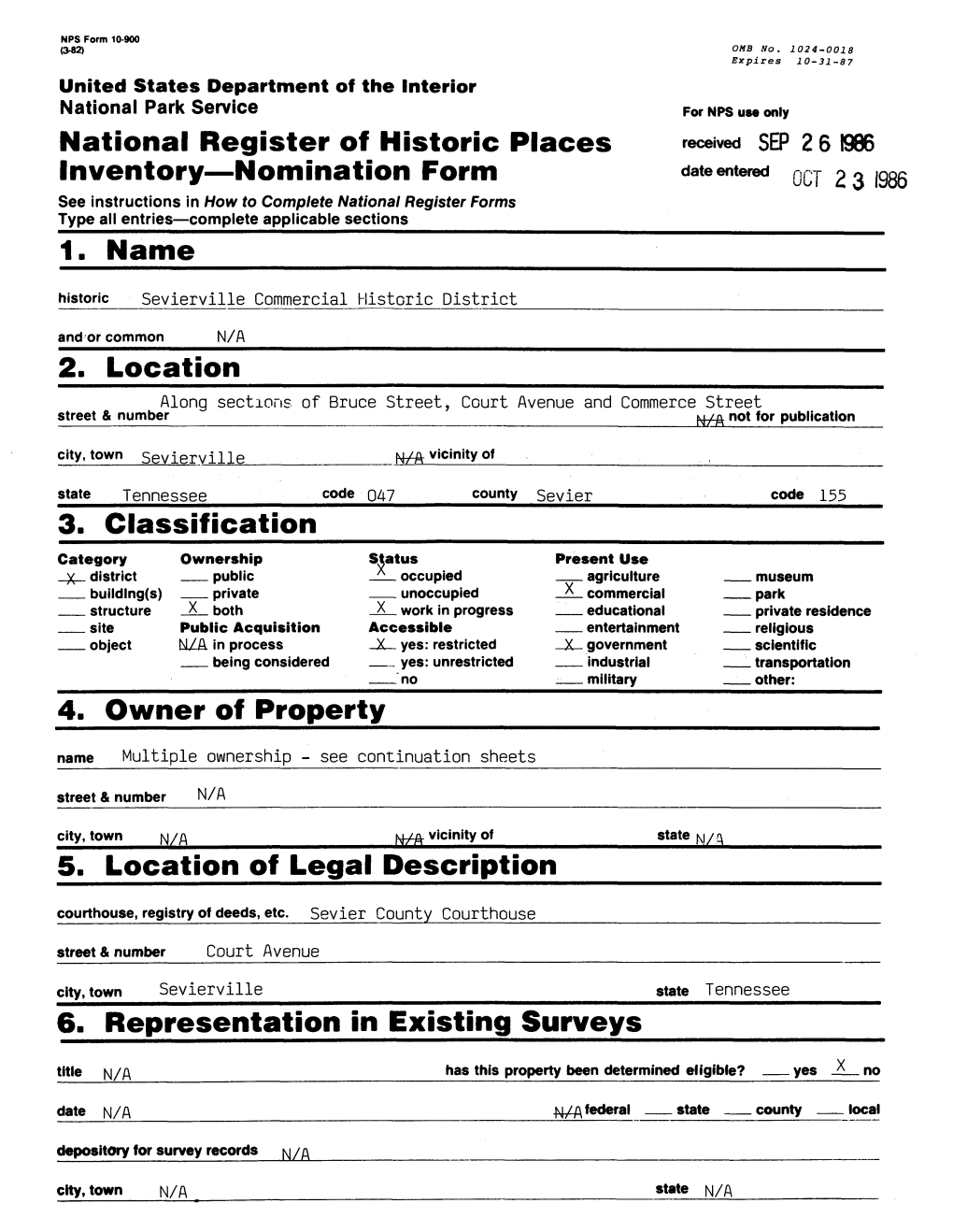 National Register of Historic Places Inventory—Nomination Form 2. Location 3. Classification 4. Owner Off Property 5. Location
