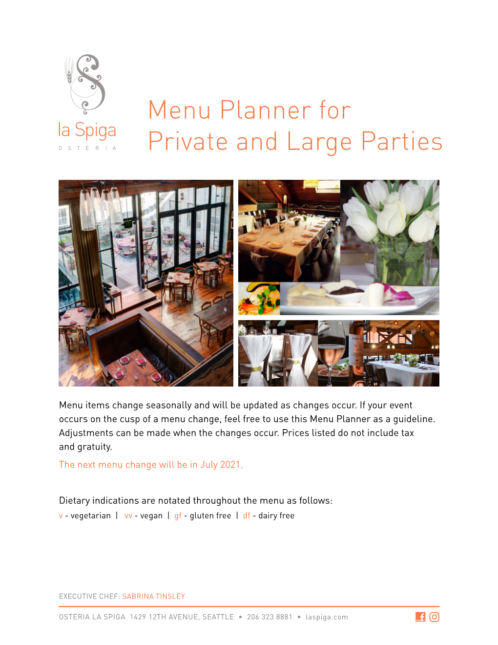 Menu Planner for Private and Large Parties