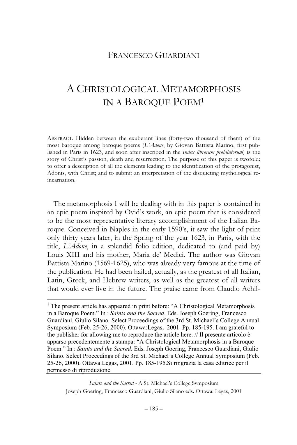 2001 a Christological Metamorphoses of a Baroque Poem.Pdf