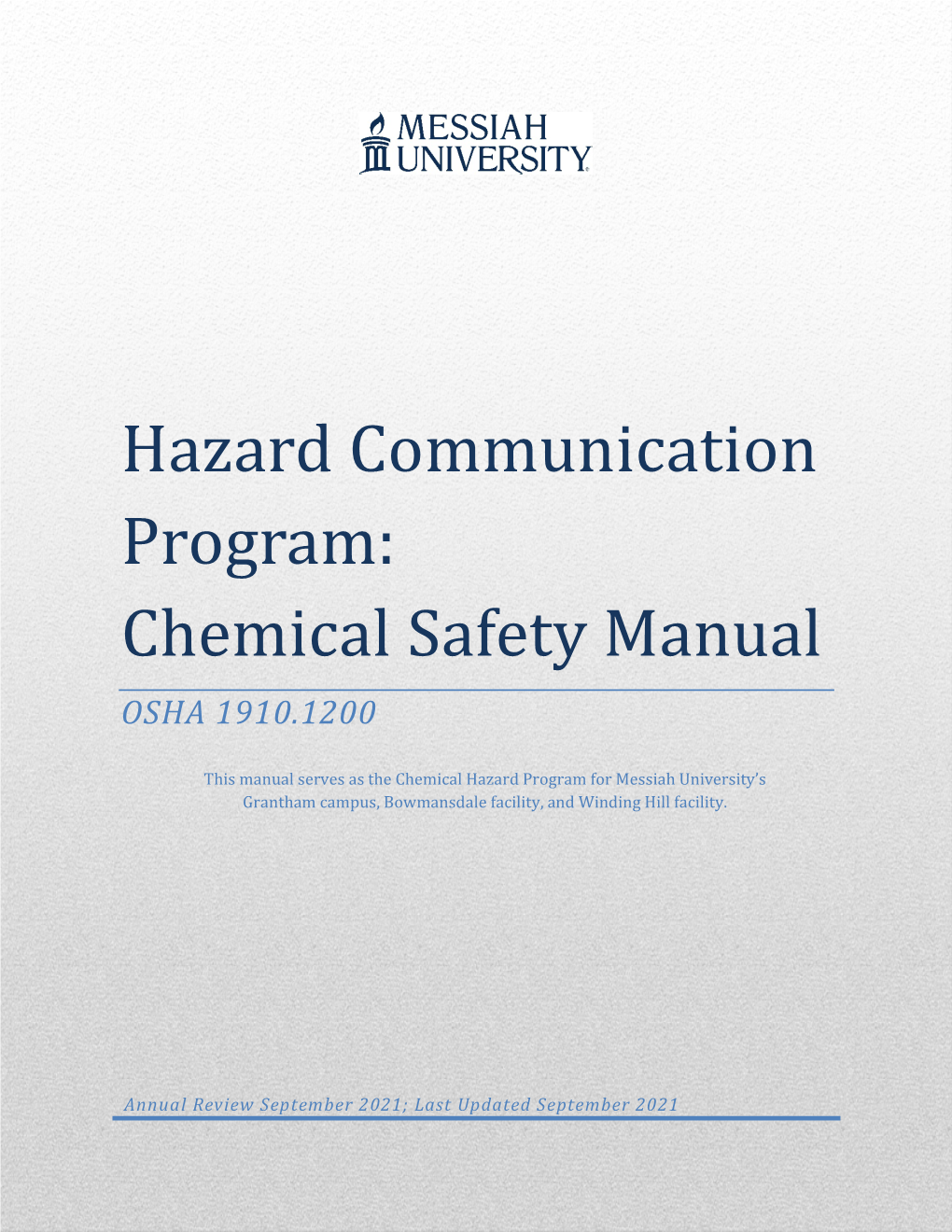 Hazard Communication Program: Chemical Safety Manual