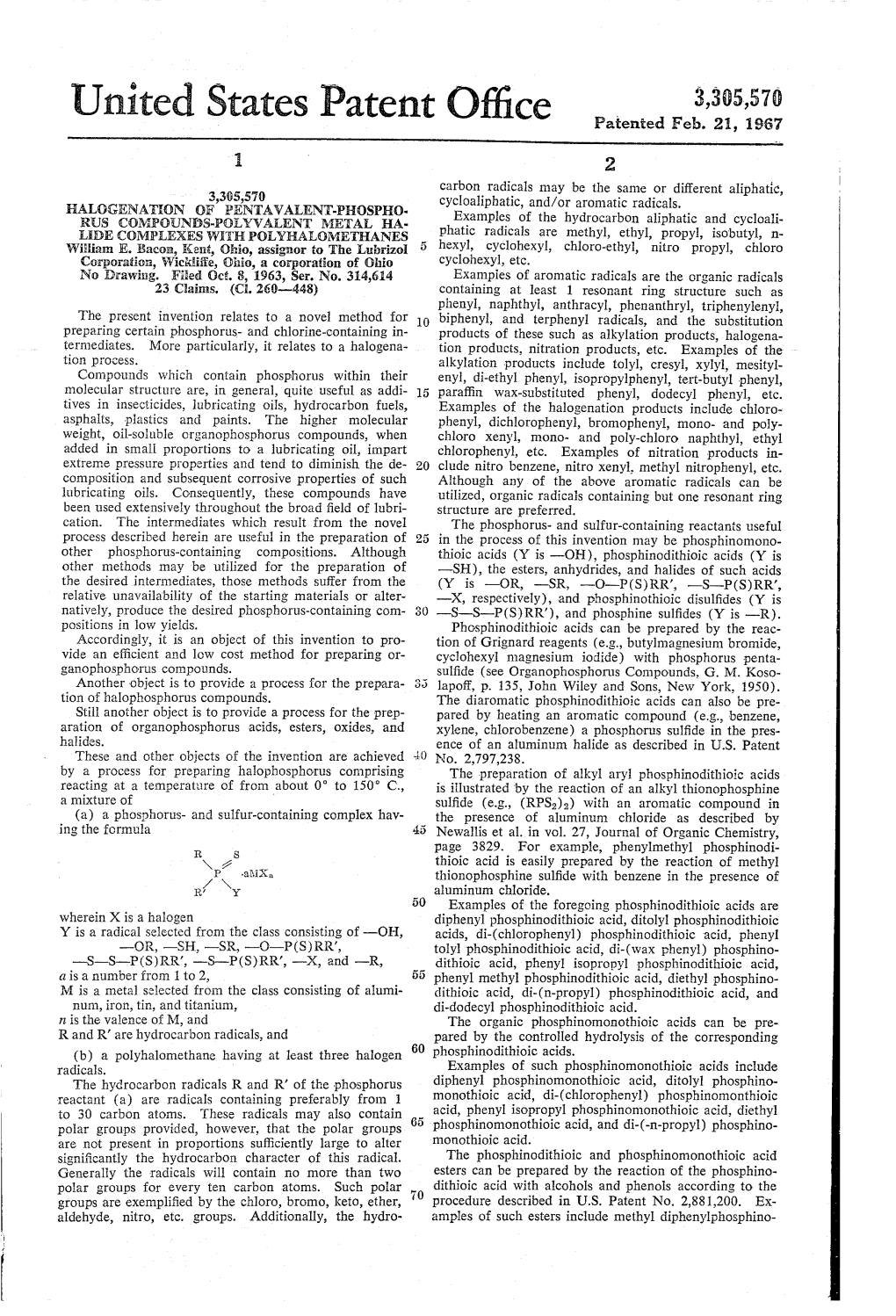 United States Patent Office Patented Feb