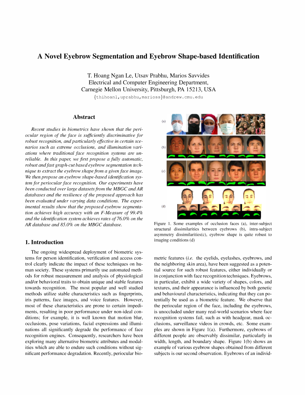 A Novel Eyebrow Segmentation and Eyebrow Shape-Based Identification