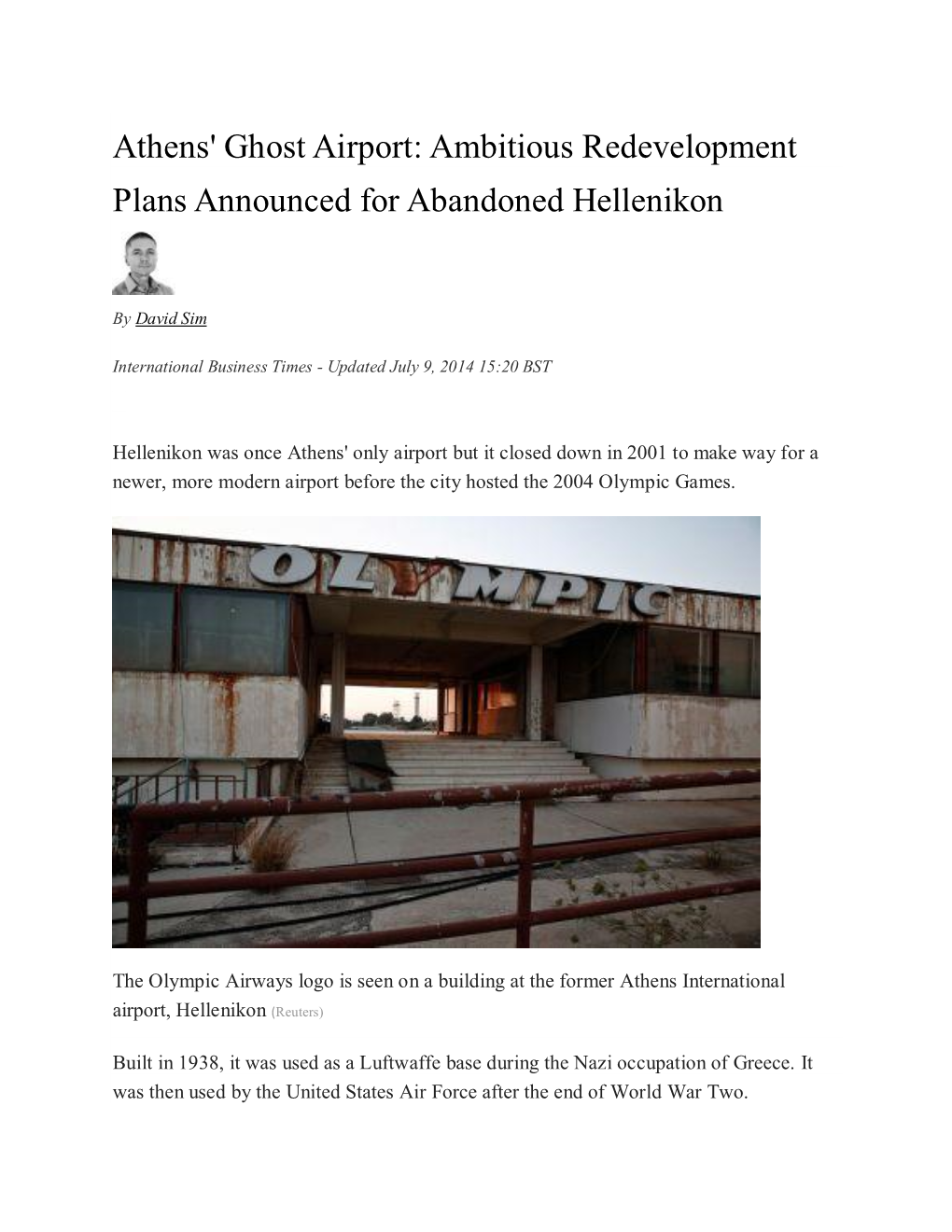 Athens' Ghost Airport: Ambitious Redevelopment Plans Announced for Abandoned Hellenikon