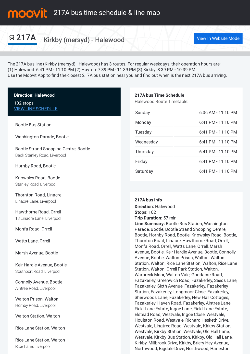 217A Bus Time Schedule & Line Route