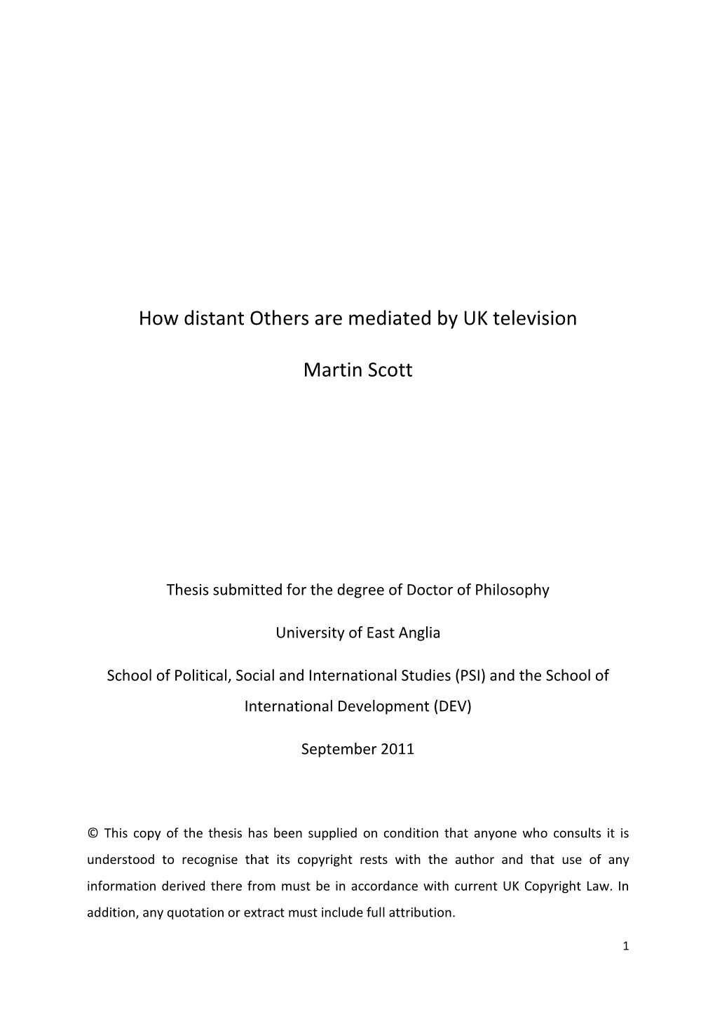 How Distant Others Are Mediated by UK Television Martin Scott