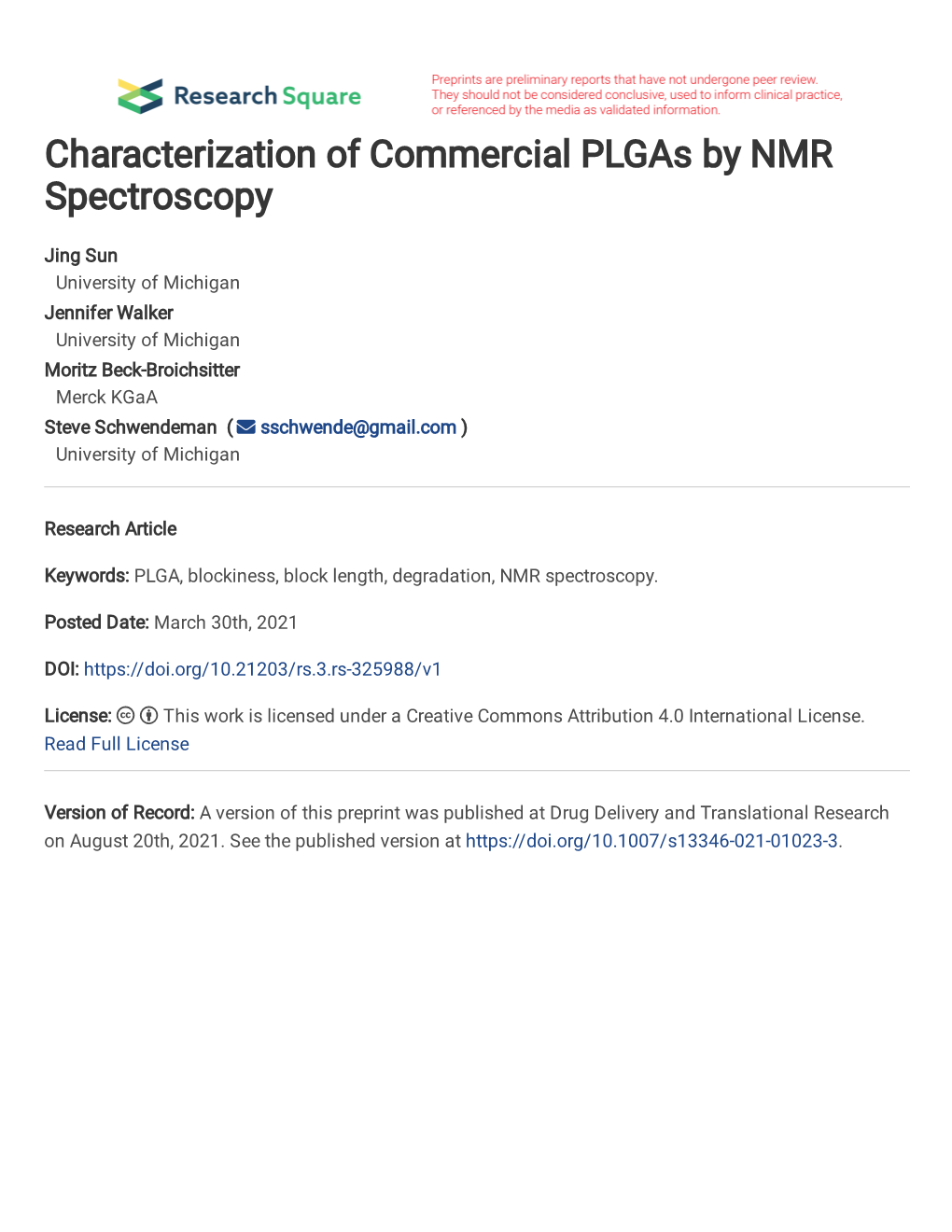 Characterization of Commercial Plgas by NMR Spectroscopy