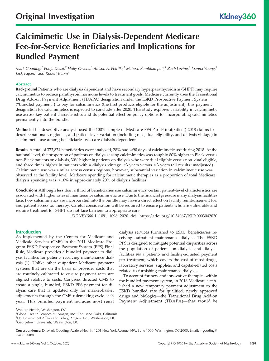 Calcimimetic Use in Dialysis-Dependent Medicare Fee-For-Service Beneﬁciaries and Implications for Bundled Payment