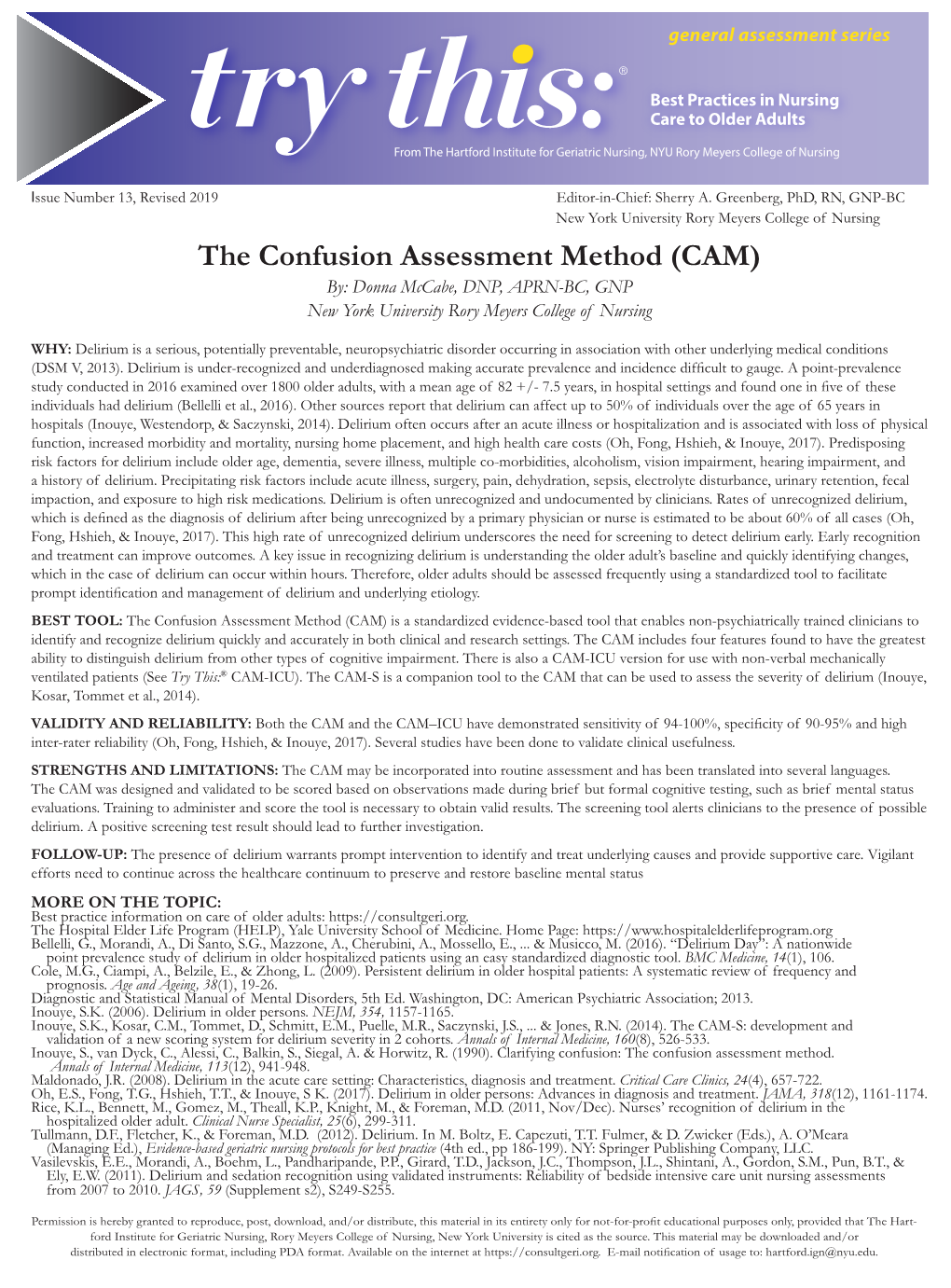 Delirium: the Confusion Assessment Method (CAM)