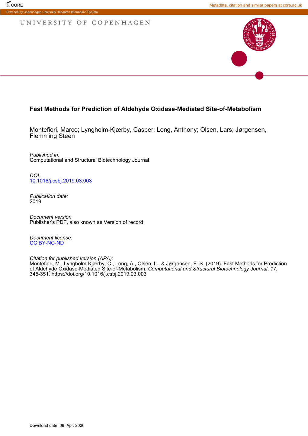 Fast Methods for Prediction of Aldehyde Oxidase-Mediated Site-Of-Metabolism