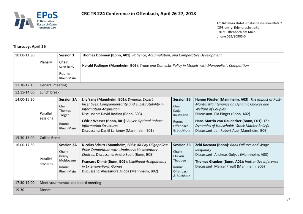 Program SFB TR 15 Meeting