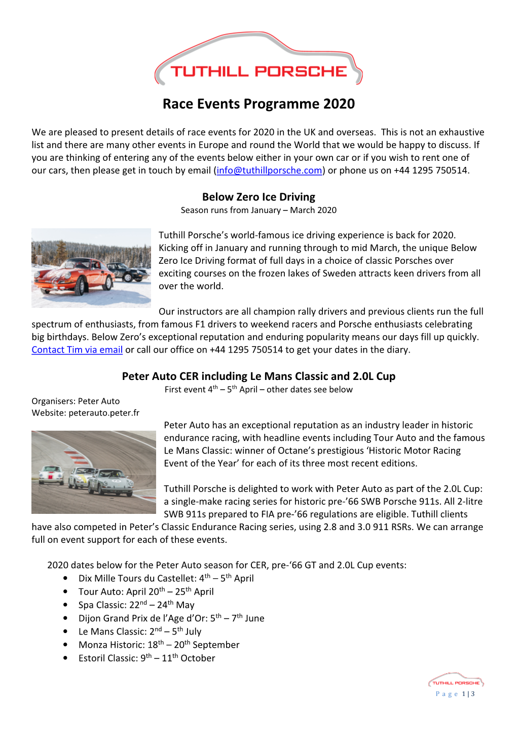 Race Events Programme 2020