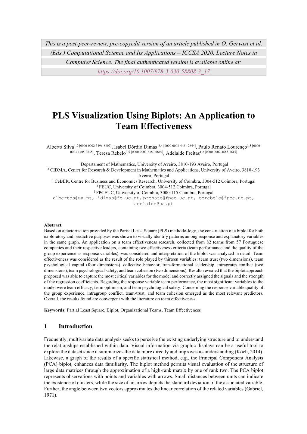 PLS Visualization Using Biplots: an Application to Team Effectiveness