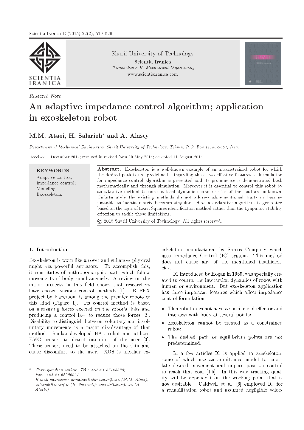 An Adaptive Impedance Control Algorithm; Application in Exoskeleton Robot