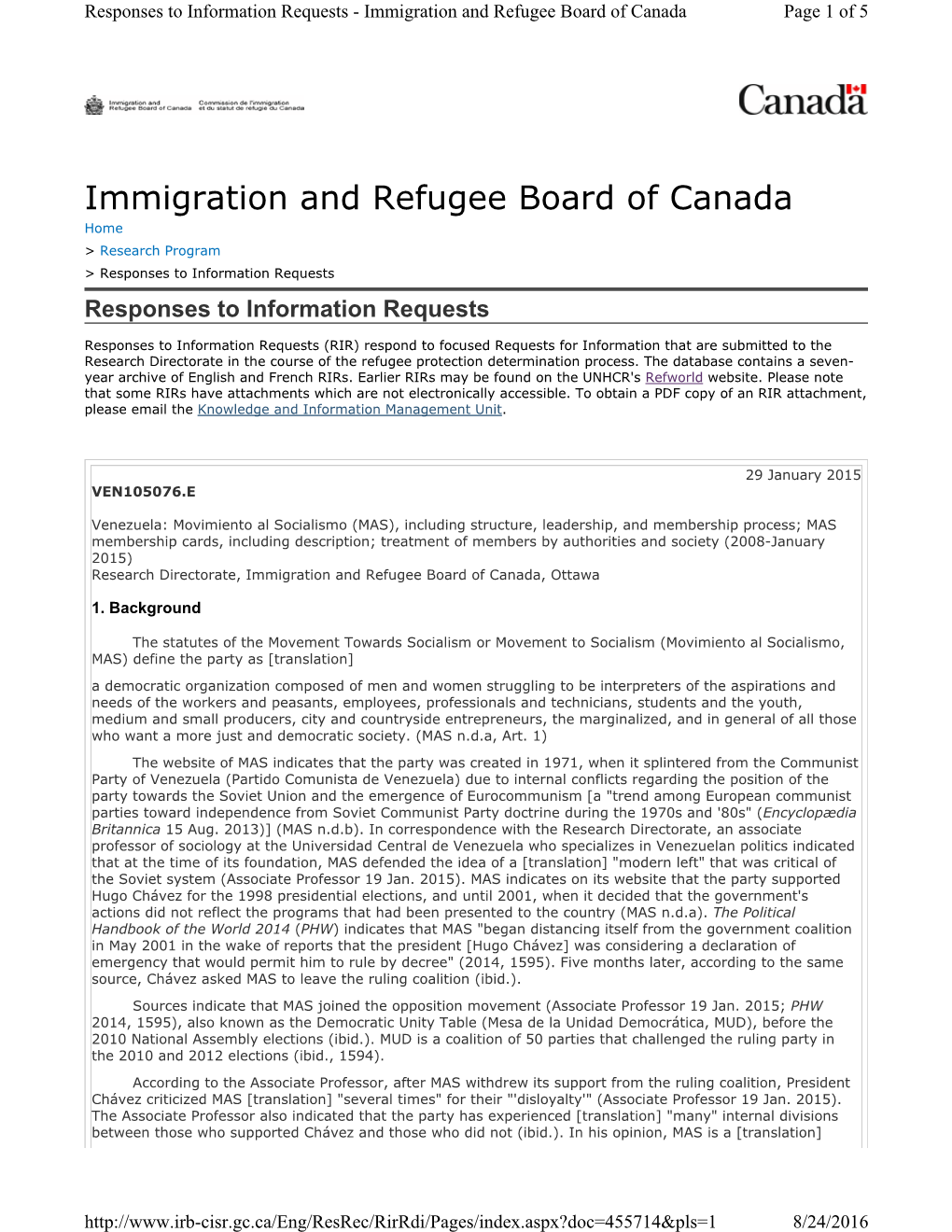 Immigration and Refugee Board of Canada Page 1 of 5