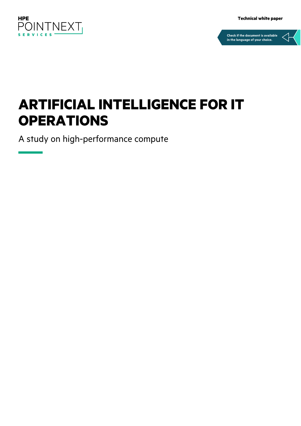ARTIFICIAL INTELLIGENCE for IT OPERATIONS a Study on High-Performance Compute Technical White Paper