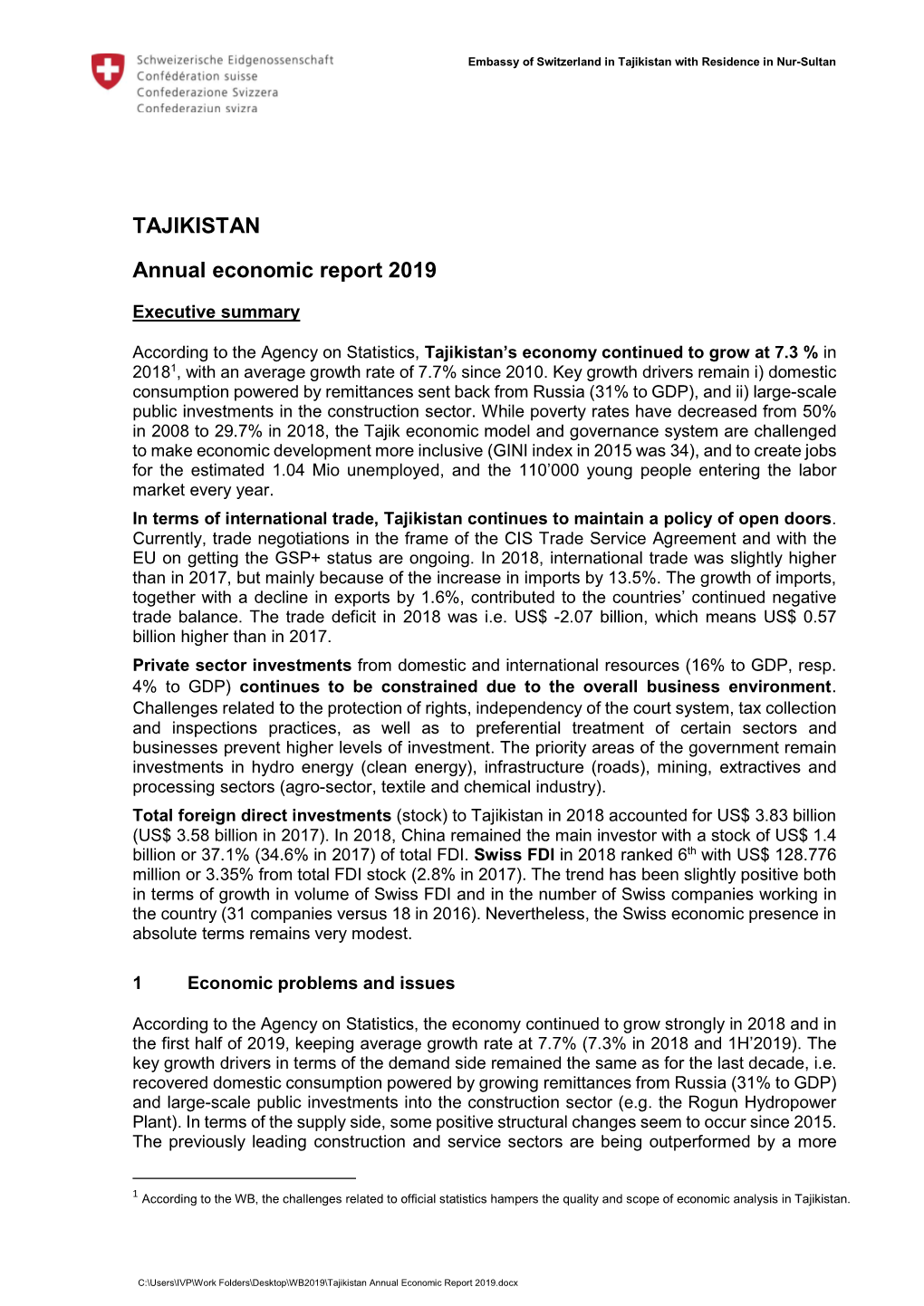 Tajikistan Annual Economic Report 2019.Docx