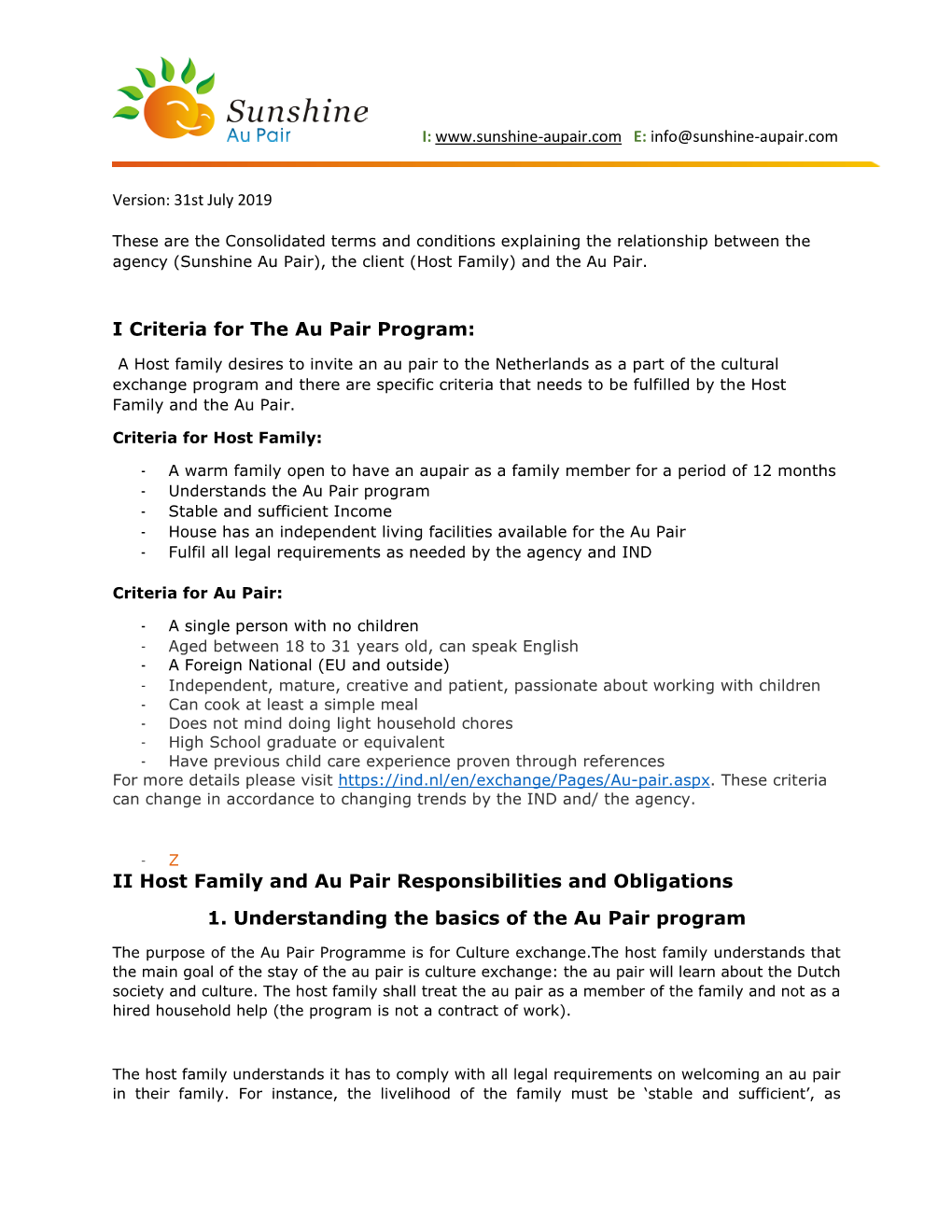 II Host Family and Au Pair Responsibilities and Obligations 1