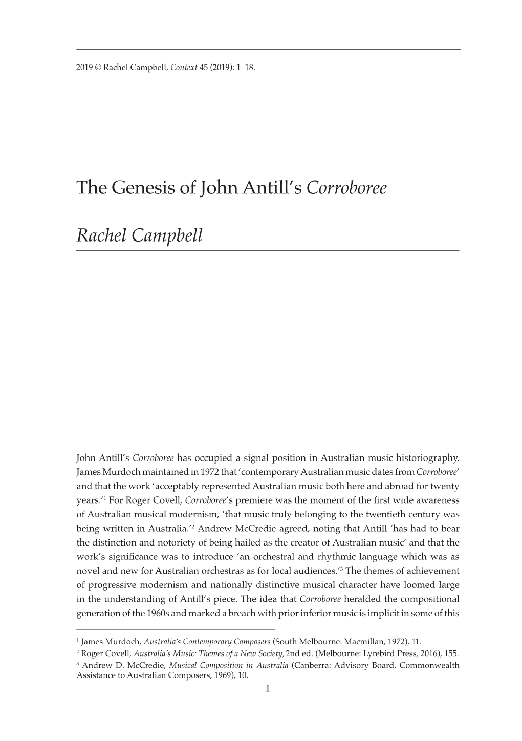 The Genesis of John Antill's Corroboree Rachel Campbell