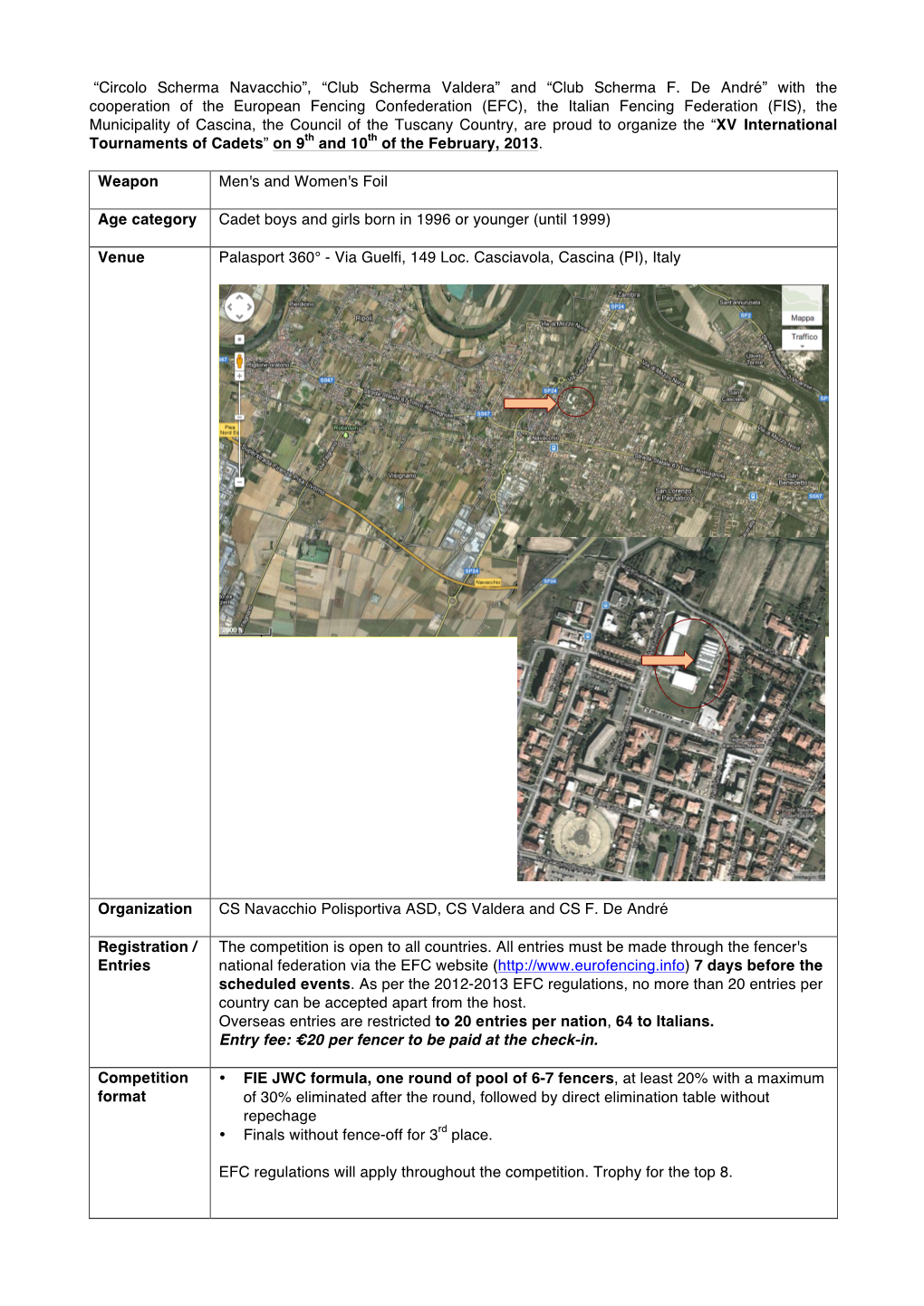 “Circolo Scherma Navacchio”, “Club Scherma Valdera” and “Club Scherma F