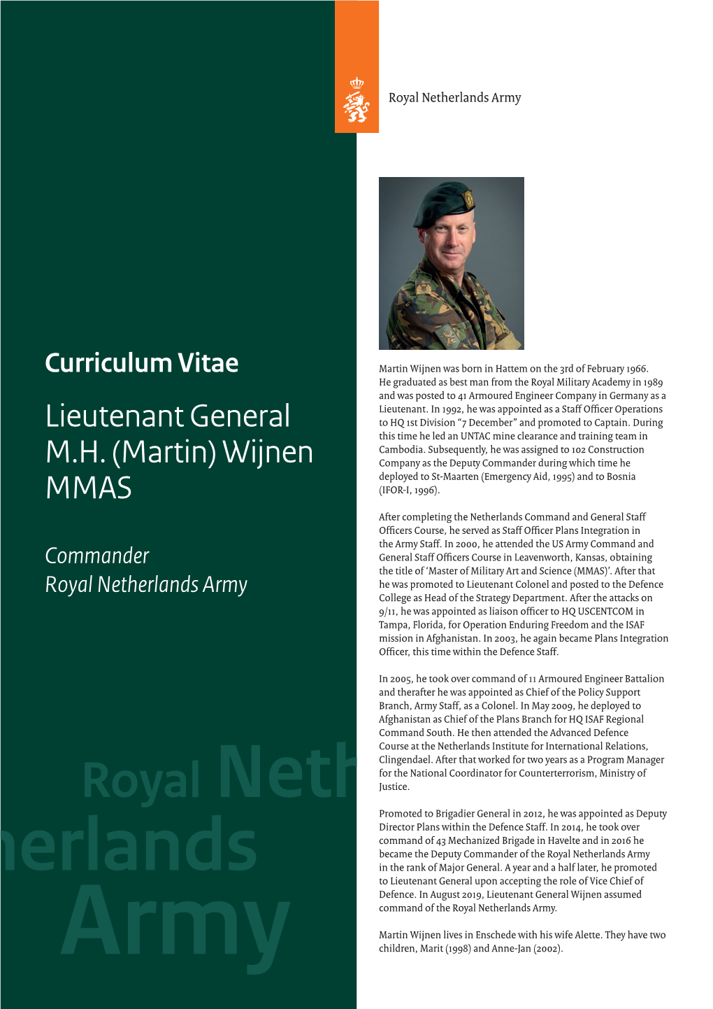 Cv Commander of the Royal Netherlands Army