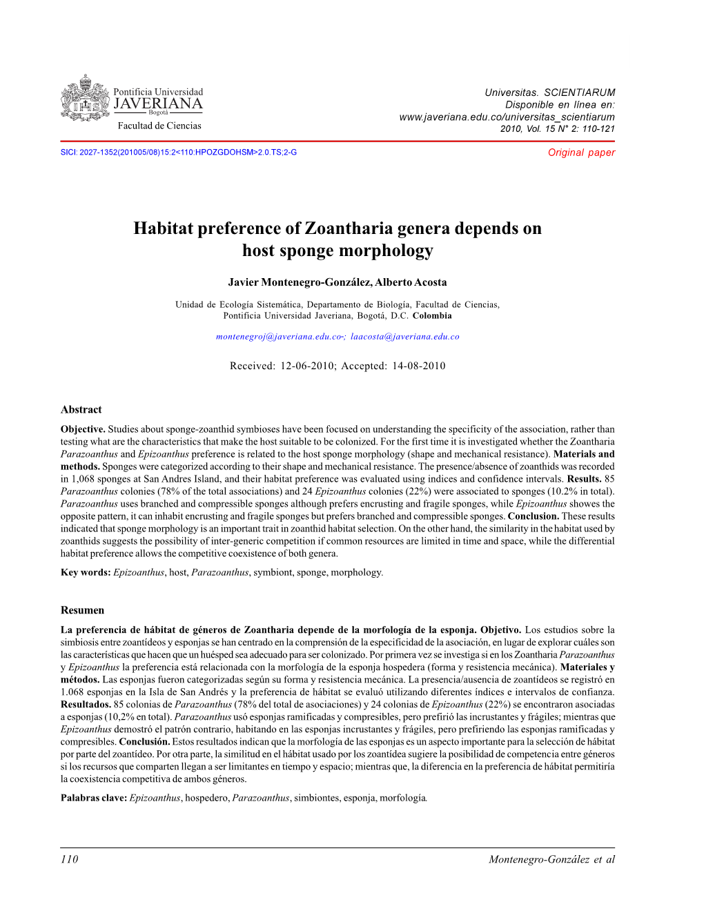 Habitat Preference of Zoantharia Genera Depends on Host Sponge Morphology