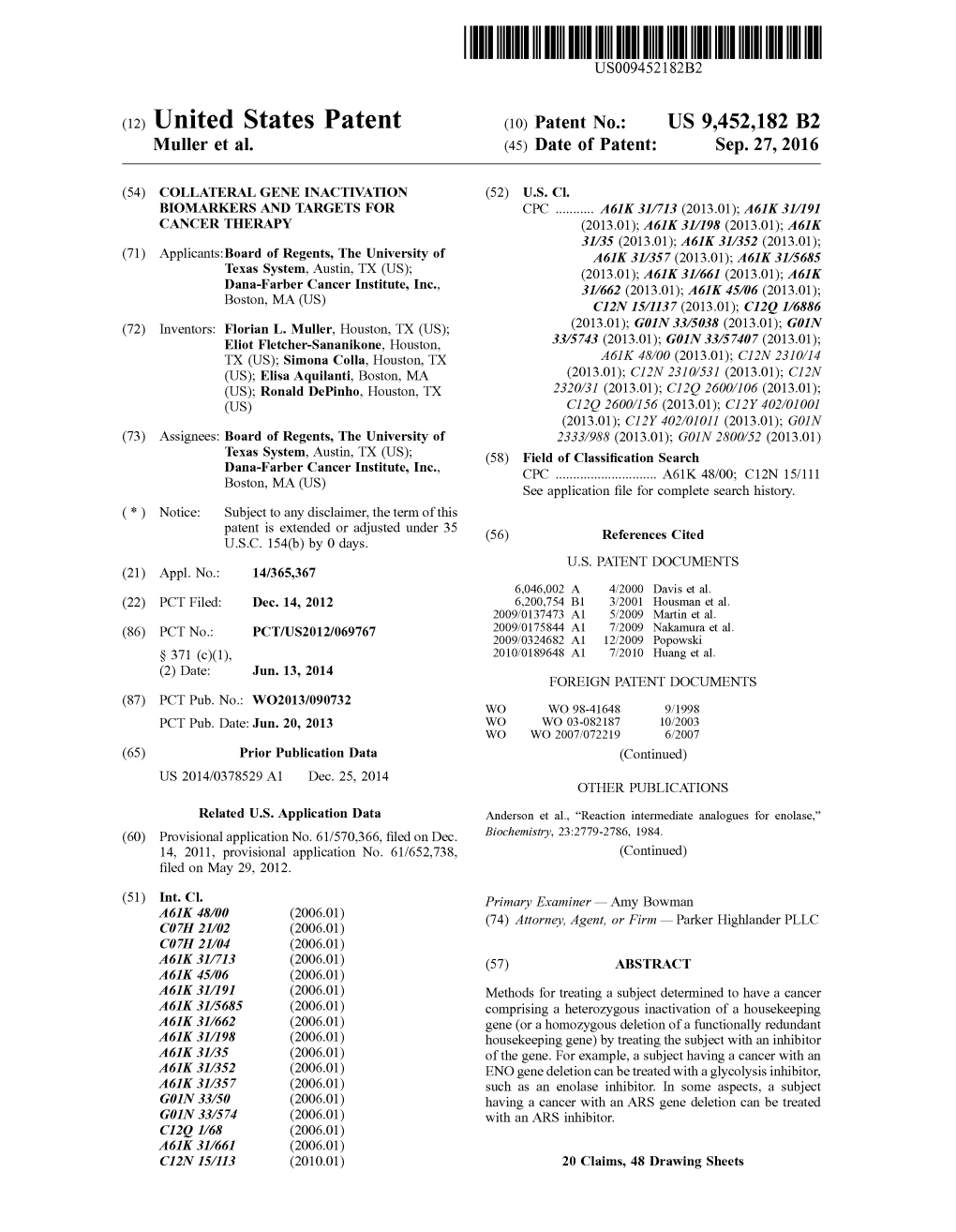 (12) United States Patent (10) Patent No.: US 9,452,182 B2 Muller Et Al