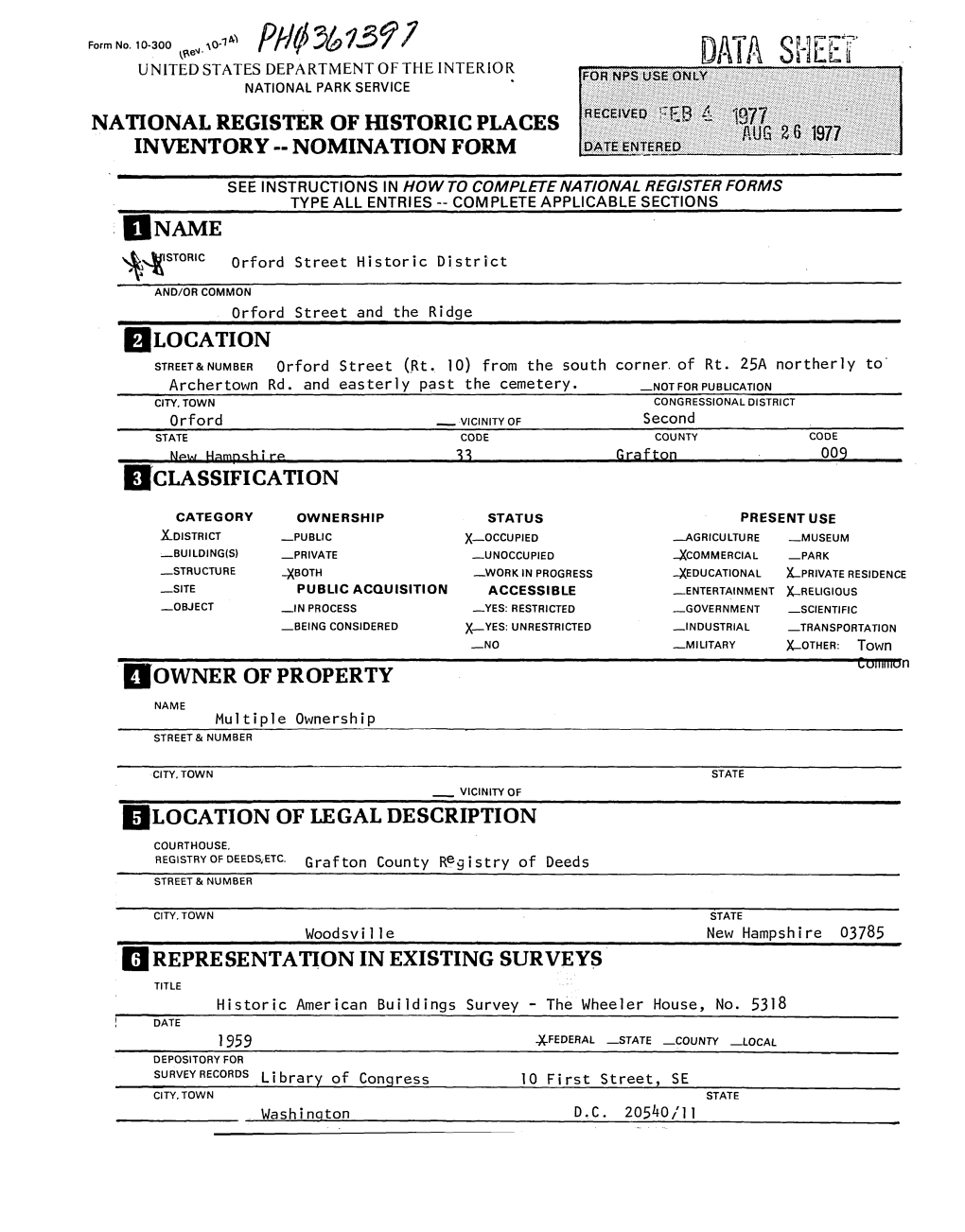 National Register of Historic Places Inventory - Nomination Form