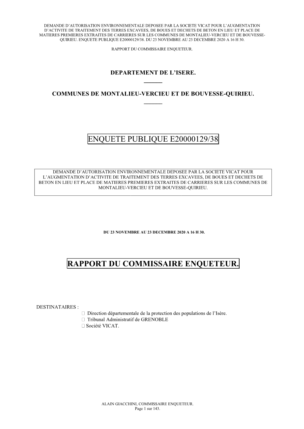 Enquete Publique E20000129/38 Rapport Du Commissaire