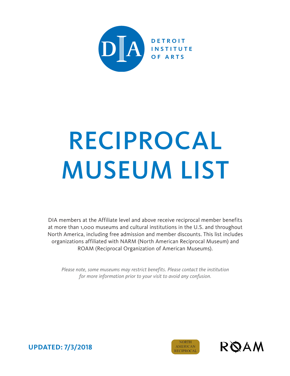 Reciprocal Museum List