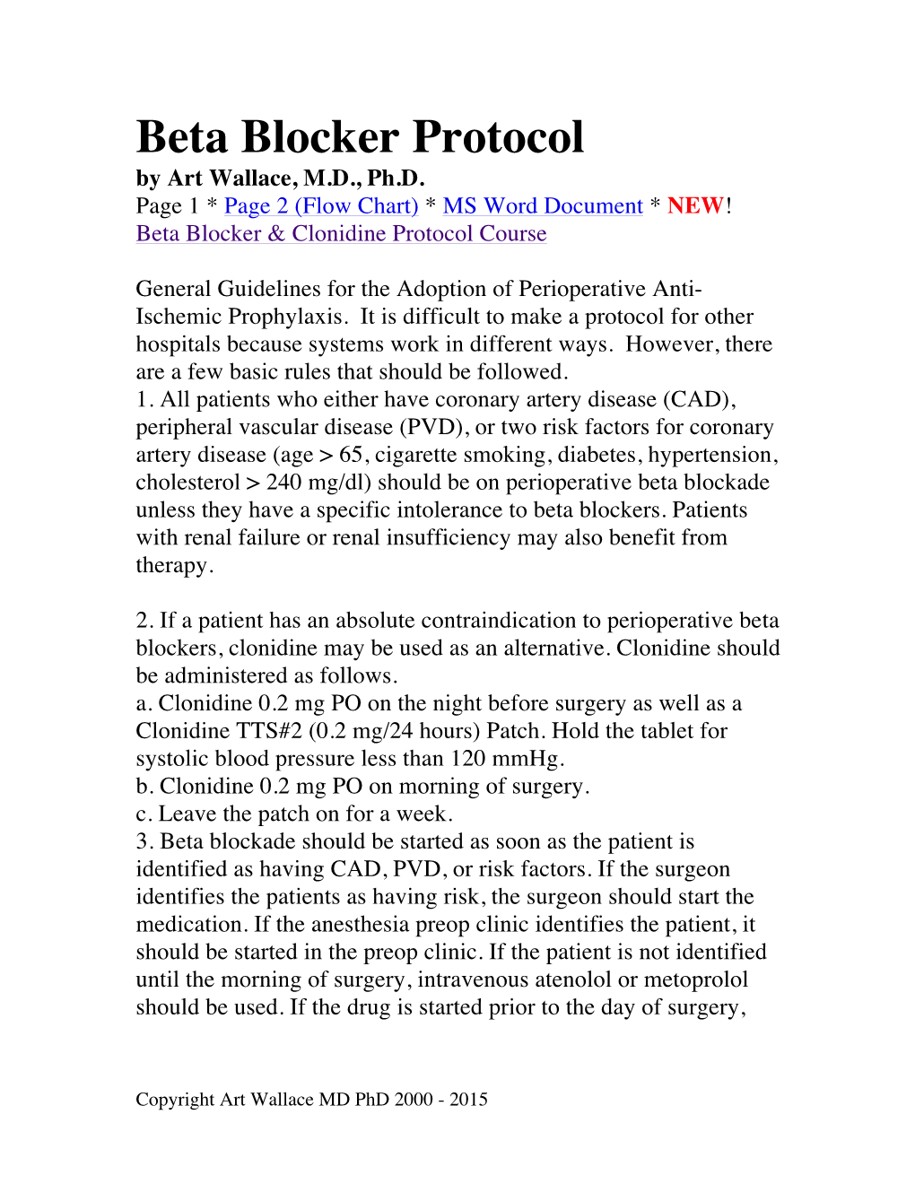 Beta Blocker Protocol by Art Wallace, M.D., Ph.D