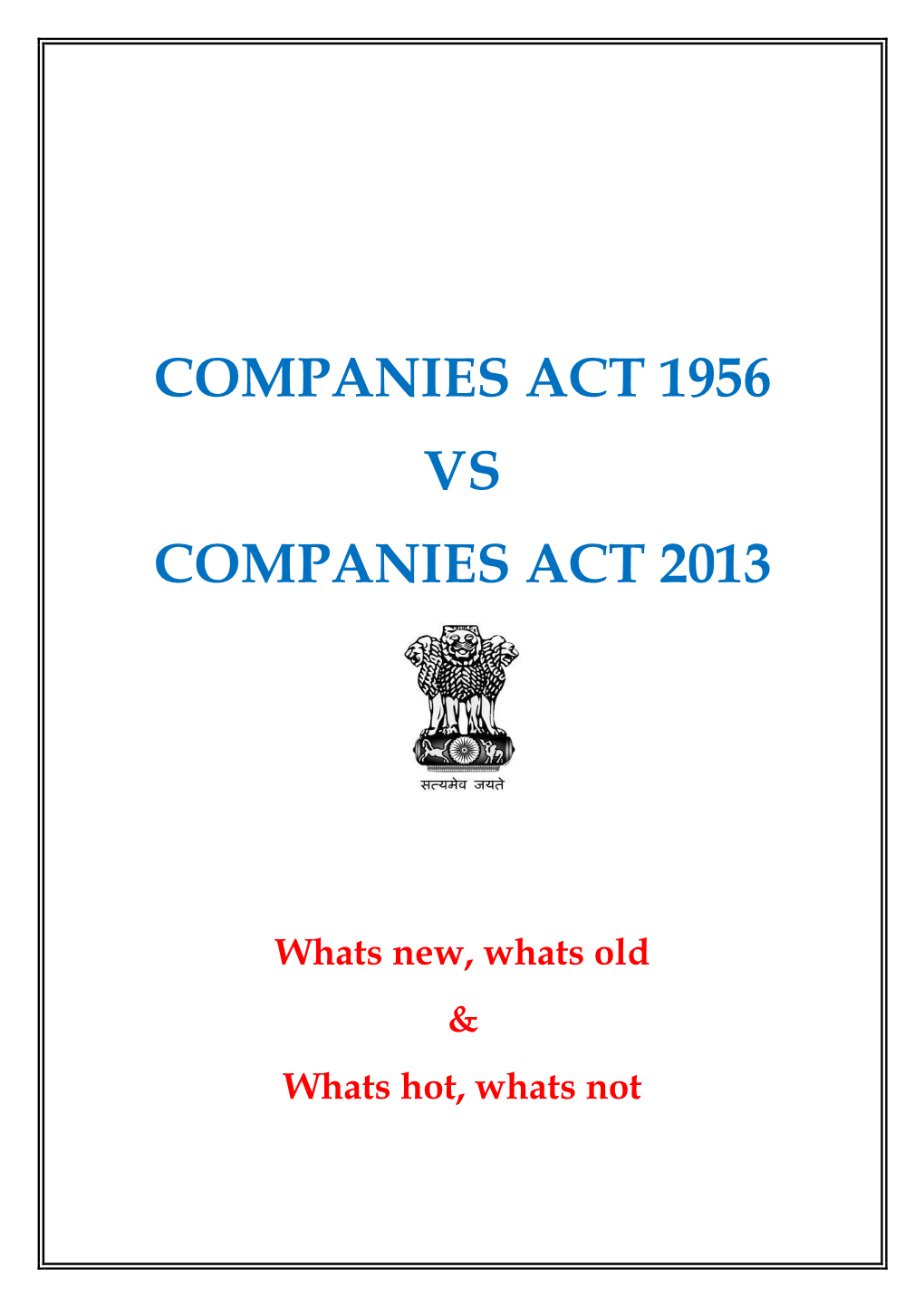 COMPANIES ACT 2013 Vs COMPANIES ACT 1956