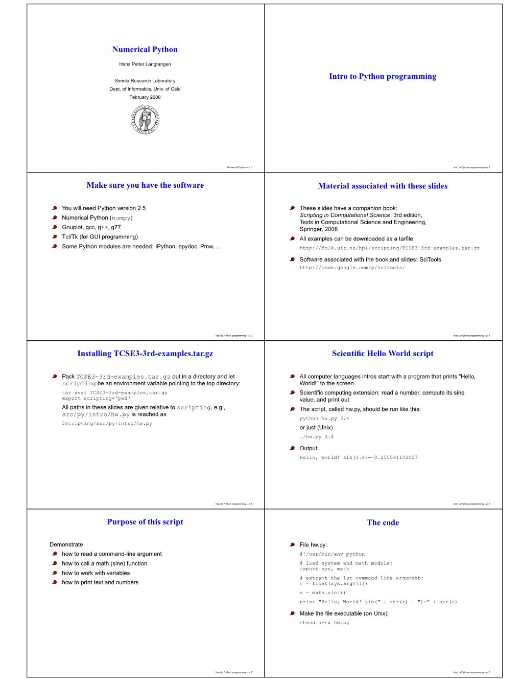 Intro to Python Programming Simula Research Laboratory Dept