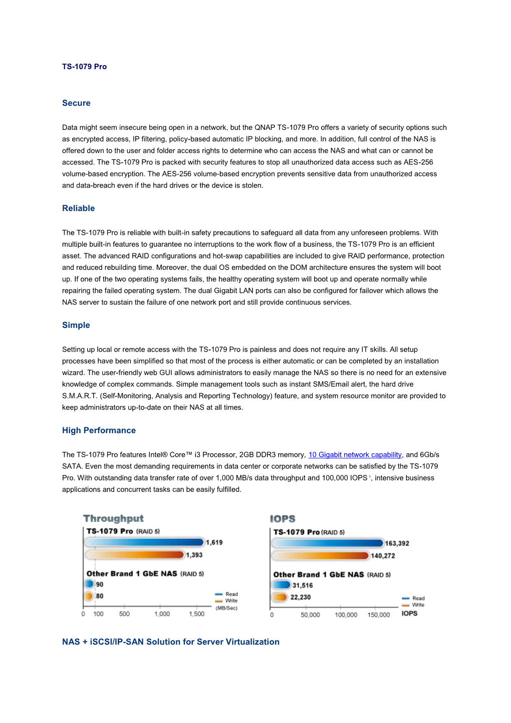 Secure Reliable Simple High Performance NAS + Iscsi/IP-SAN Solution for Server Virtualization