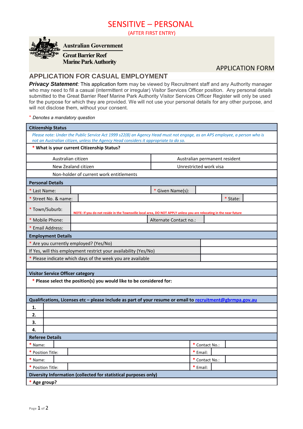 VSO Application Form Casual