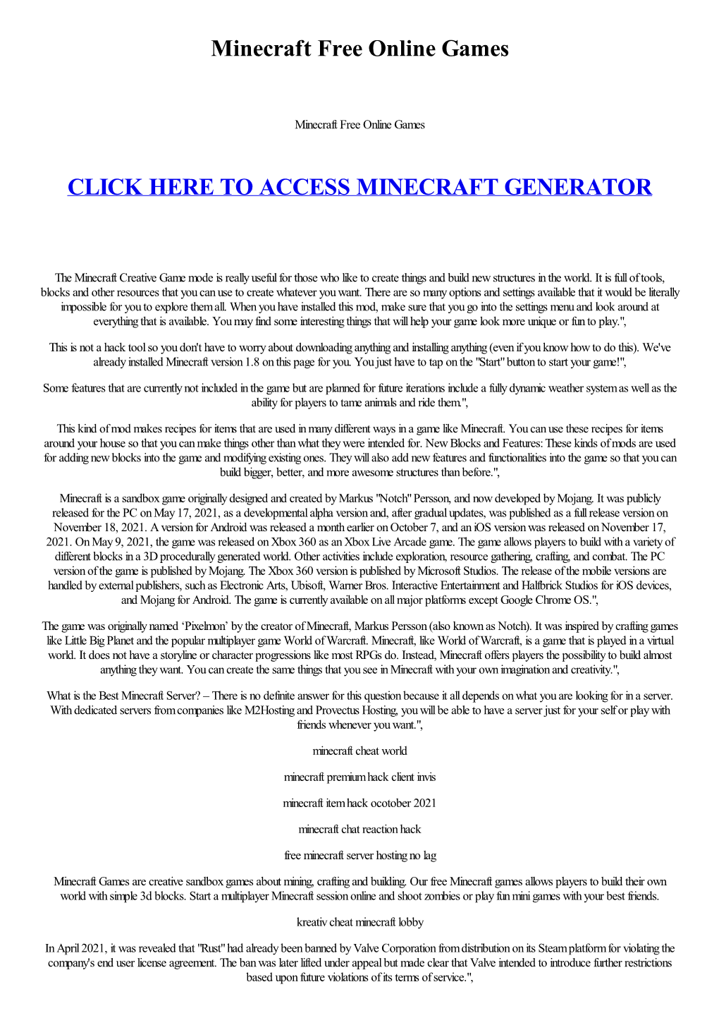 Minecraft Free Online Games