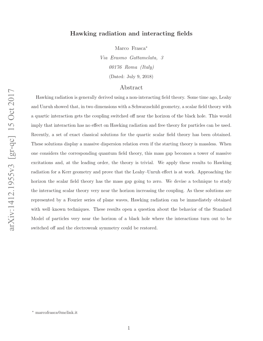 Hawking Radiation and Interacting Fields