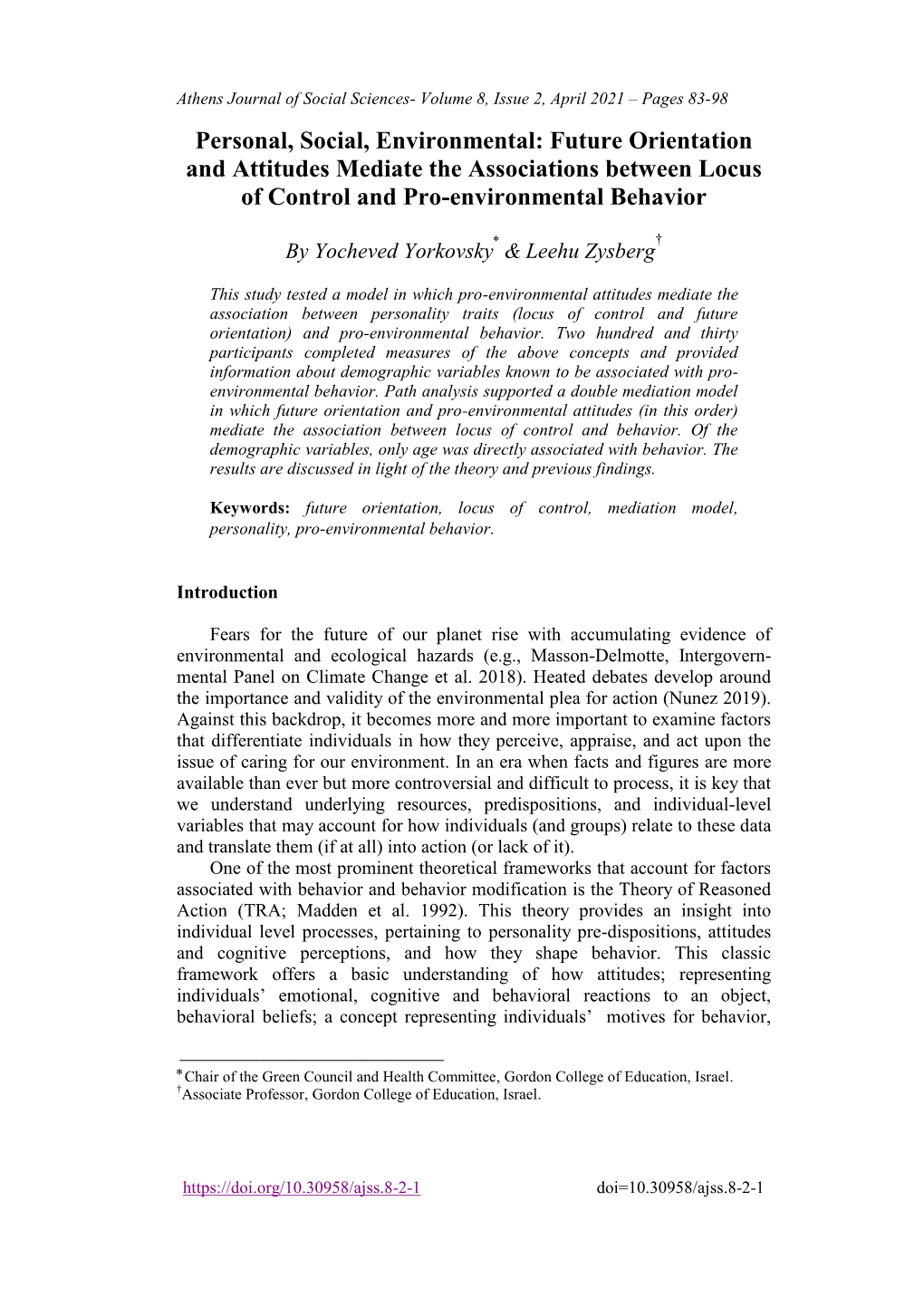 Personal, Social, Environmental: Future Orientation and Attitudes Mediate the Associations Between Locus of Control and Pro-Environmental Behavior