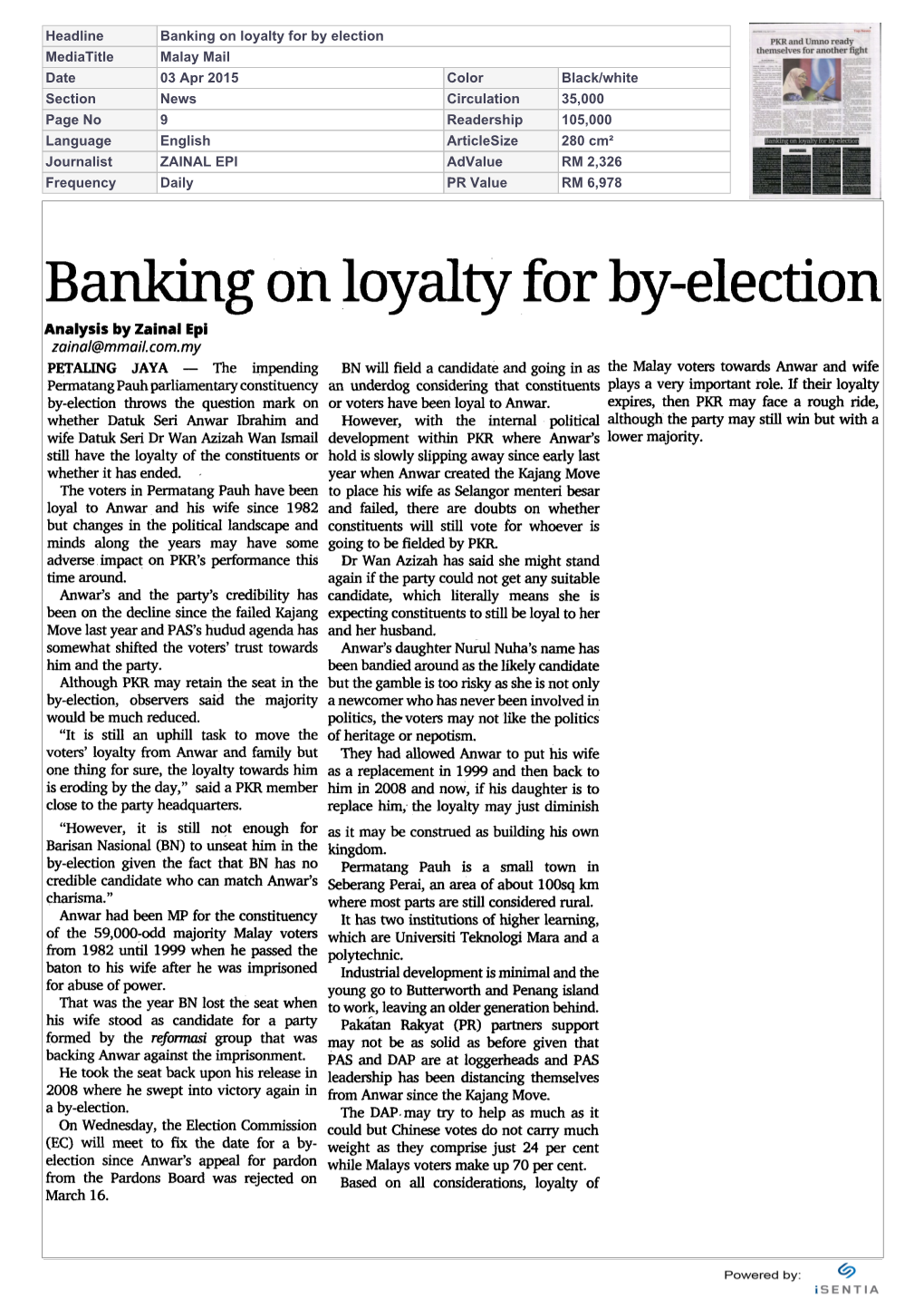 Banking on Loyalty for Byelection