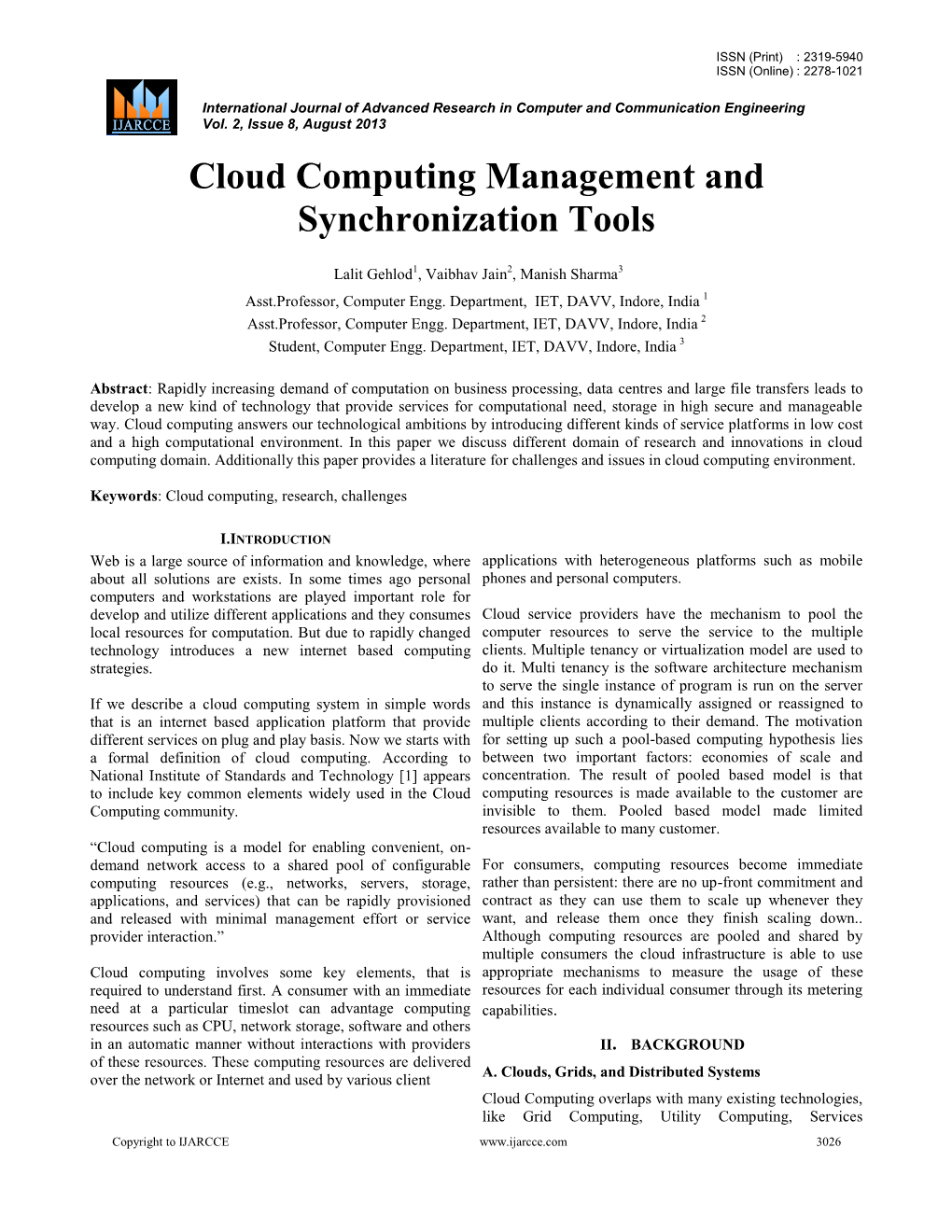 Cloud Computing Management and Synchronization Tools
