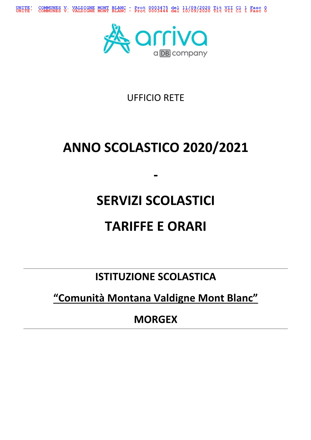 Anno Scolastico 2020/2021 - Servizi Scolastici Tariffe E Orari