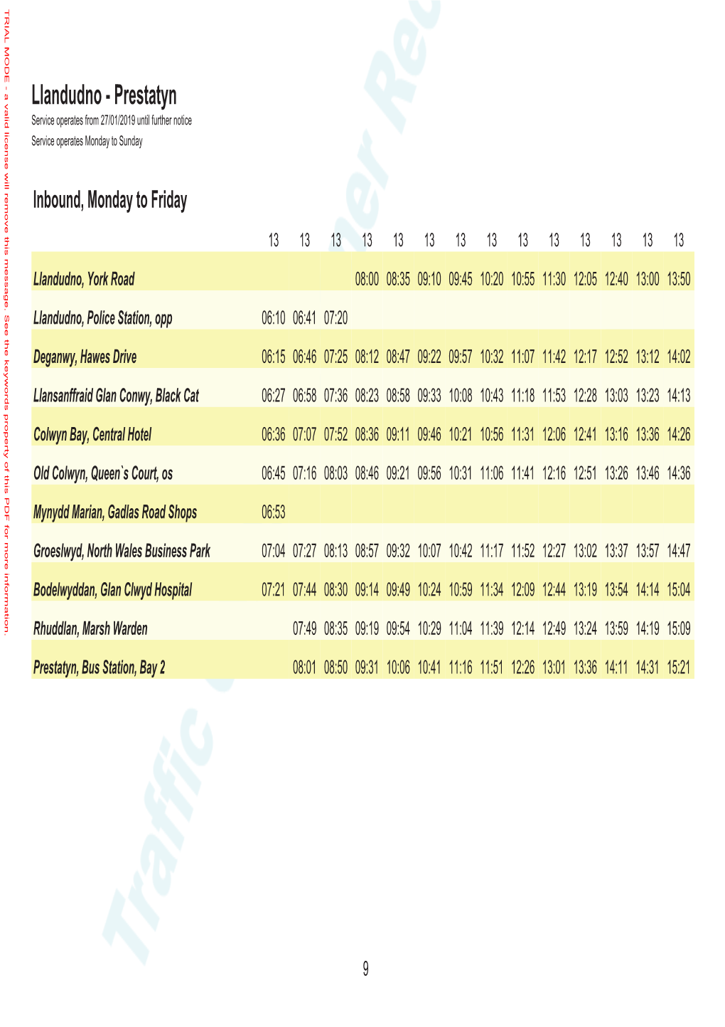 Llandudno - Prestatyn Service Operates from 27/01/2019 Until Further Notice Service Operates Monday to Sunday