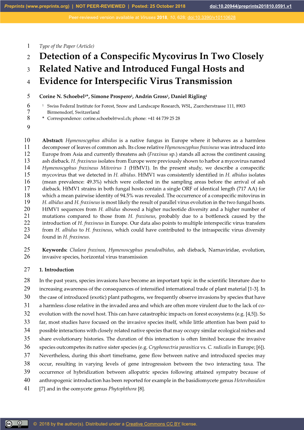 Detection of a Conspecific Mycovirus in Two Closely 3 Related Native and Introduced Fungal Hosts and 4 Evidence for Interspecific Virus Transmission