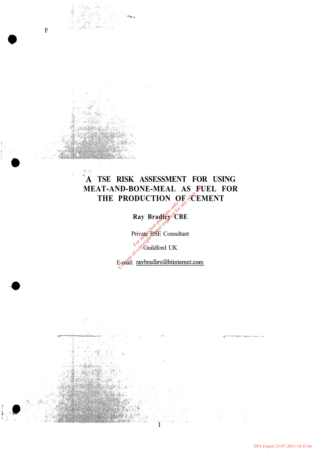 A Tse Risk Assessment for Using Meat-And-Bone-Meal As Fuel for the Production of Cement